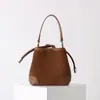 Nuevo Mini Retro Maillard Moda Cuero de Vaca Escarchado Bolso de Cubo con Cierre de Cordón con un Toque de Lujo y Bolso de Hombro Versátil