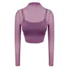 Ropa de Yoga para Mujer, Nuevo Estilo de Primavera, Camiseta Deportiva de Malla Falsa de Dos Piezas, Top de Fitness para Deportes al Aire Libre con Copa Fija en el Pecho