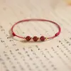 Tobillera Trenzada de Cuerda Roja Cinnabar con Cuentas de Buena Suerte para Mujer, Arena Dorada Púrpura de Mineral Crudo, Tobillera de Cadena Trenzada para Tobillo, Regalo de Año Animal