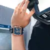 Nuevo reloj Megir para hombre, elegante cuadrado impermeable luminoso de cuero genuino deportivo de cuarzo 2204