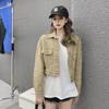 2024 Sentido del Diseño Hecho en Casa caqui Abrigo Corto de Mezclilla para Mujer Otoño Suelto Chaqueta Corta de Manga Larga Top