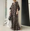 2024 Nuevo Elegante Estampado de Leopardo Cuello Manga Abullonada Moda Holgado Casual Bohemio Vestido Camisero