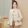Casaco de Outono e Inverno para Mães Estilo Chinês Novo 2025 Nova Moda Tecido Lã Roupa de Primavera para Mulheres de Meia-idade e Idosas Estilo Ocidental Lã Espessa