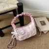 Nuevo Bolso de Mano Plegado a Cuadros 2026 para Mujer con Bordado de Oso Lindo Bolso de Hombro Único Cruzado Bolso de Cadena Versátil de Moda