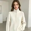 Suéter pullover meio zíper feminino outono e inverno Novo estilo japonês retrô preguiçoso solto macio glutinoso suéter grosso desgaste externo