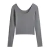 Camiseta de Puro Deseo con Doble Cuello en U y Hombros Rectos para Mujer, Nueva Camiseta Básica de Otoño 2026, Camiseta Versátil Casual de Manga Larga para Mujer