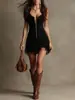 2026 Nuevo Vestido Corto de Estilo Occidental Transfronterizo con Correa de Gamuza con Borlas para Ceñir la Cintura Vestido Retro de Manga Corta para Vacaciones