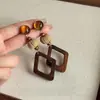 Brincos Pendentes Geométricos de Madeira Retrô Brincos de Tarraxa de Luxo Leve de Alta Qualidade para Mulheres Novo Estilo Chinês Versáteis de Verão Brincos Pendentes Acessórios de Orelha