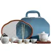 Juego de Té Vintage de Alta Gama para Uso Doméstico, Tetera Elegante para Recibir Invitados, Preparación Simple de Té, Preparación Rápida de Té, Tazas de Té, Estuche Portátil de Cuero