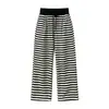 Pantalones anchos de pierna recta a rayas blancas y negras, estilo coreano, holgados, de bloques de color, para mujer, verano, nuevos, casuales, versátiles, de cintura alta, largos