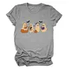 T-shirt feminina europeia fofa e divertida da Amazon, com quatro fantasmas, morcegos, estrelas, livro, gola redonda e manga curta