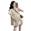 Maternidad 2025 Verano Nuevo Camisa Top de Muñeca Bordada con Lazo Reductora de Edad Pantalones Cortos para Barriga Conjunto de Dos Piezas