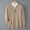 Suéter 100% Lana para Hombre Otoño Invierno Nuevo Holgado Engrosado Cuello Alto Jersey Color Sólido Casual Capa Base Tejido Suéter Cálido