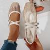 Sapatos Mary Jane de Malha Francesa Respirável para Mulheres 2025 Novo Bico Quadrado Tira Cruzada Sapatos da Moda
