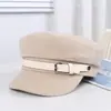 Gorra octogonal de lana para otoño e invierno de fábrica, con hebilla de cinturón de cuero, gorra de repartidor, adelgazante, gorro cálido retro británico
