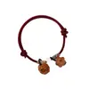 Pulseira de Fio Vermelho Unissex Pulseira Trançada Flor da Sorte Acessório do Ano Zodiacal Madeira de Pessegueiro Autêntica Cesta de Pessegueiro Amuleto da Paz