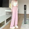 Pantalones de pierna ancha de seda de hielo azul para mujer, estilo fino de verano, pantalones casuales de cintura alta para mujeres petite, pierna recta, frescos, de secado rápido, para deportes y protección solar