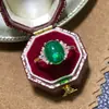 Anel de Opala Verde Natural, Retrô Elegante, Anel Aberto Totalmente Diamantado para Mulheres, Fabricante de Joias Anel com Rosto de Ovo Oval