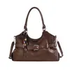 Nuevo bolso de hombro retro de cuero encerado 2026 para mujer, gran capacidad, con hebilla de cinturón, elegante bolso cruzado, adecuado para ir al trabajo, bolso de mujer de alta gama