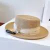 Chapéu de Palha com Topo Plano Decorado com Laço de Tule e Strass Francês Chapéu de Sol de Verão Feminino Chapéu de Praia de Fada à Beira-Mar