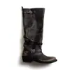 Botas de Tacón Cuadrado con Punta Redonda Pulida Estilo Retro para Mujer, Pantorrilla Ancha, Hebilla Delgada, Caña Alta, Botas de Jinete, Botas Largas