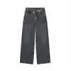Pantalones de pierna recta de algodón puro para mujer, estilo europeo transfronterizo, nueva moda, cintura adelgazante, cintura alta, jeans de pierna ancha 4365232