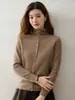 Elegante cárdigan de punto de cachemira con diseño de corbata cruzada en la parte delantera para mujer, con cuello semialto, color liso, mangas largas versátiles y diseño de prenda exterior tipo suéter.