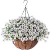 Simulação Flor Falsa Violeta Estrutura de Ferro Cesta Suspensa de Palmeira Coco Decoração de Jardinagem Externa Primavera e Verão Cesta Suspensa Redonda Cesto Suspenso