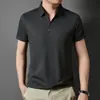 Camiseta Masculina de Manga Curta Cor Sólida Verão 2025 Seda Gelada Sem Costura Jovem e de Meia-Idade Gola Polo Manga Meia Manga Não Amassa