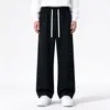 Calça de Moletom Masculina Outono Inverno Moda Harajuku Popular Cor Sólida Versátil Calça de Moletom Masculina Americana Solta Lã de Cordeiro Com Veludo por Dentro Calça de Perna Reta