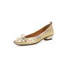 Zapatos de mujer de piel de oveja texturizada con relieve, combinables con todo, de primavera 2024, de tacón medio grueso, de cuero completo, con lazo y boca baja, talla 41