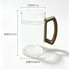 Taza de media luna con separación de té y agua para uso doméstico, mango de madera, vidrio de borosilicato alto, resistente al calor, vaso de vidrio recto engrosado