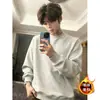 Sudadera Cleanfit para hombre de forro polar gris jaspeado, camiseta de manga larga de peso pesado estilo americano para otoño e invierno, corte regular en los hombros, ideal como capa interior