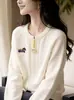 Cárdigan de Punto Bordado de Manga Larga, Color-Blocking Elegante y Moderno, Reductor de Edad para Mujer, Suéter Top Primavera 2026