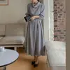 Vestido Holgado con Cinturón de Lazo y Cuello Francés Medio Alto, Estilo Coreano Chic Francés, Vestido Elegante de Temperamento para Mujer, Falda Larga de Socialité