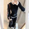 Camisa base de malha preta de alta qualidade, super bonita, estilo falso duas peças, corte justo, com costura, suéter feminino para outono e inverno, top de malha para usar por baixo