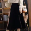 Nova saia midi de lã, peso pesado, saia plissada para mulheres, espessa, macia e quente, elegante