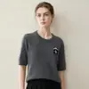 Suéter feminino de cashmere de manga curta% cashmere puro gola redonda pulôver moderno fofo panda jacquard tricotado suéter quente