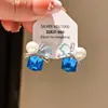 Brincos de Pérola em Formato de Cubo de Açúcar com Zircônia Fresca Estilo Floresta, Brincos de Luxo Leve de Alta Qualidade, Acessórios de Orelha de Moda Versáteis de Nicho com Personalidade