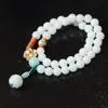 Pulseira de Raiz de Bodhi de Jade Branco Natural com Contas Redondas Pulseira DIY Porta Joias Acessórios Gato Queimado a Carvão Contas de Buda Mi