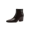 Bota Chelsea de Piel de Vaca Versátil y Sencilla para el Trabajo Suela Silenciosa 2026 Otoño/Invierno Tacón Alto Grueso Punta Cuadrada Botines de Piel Genuina para Mujer