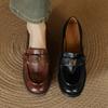 Mocasines Hechos a Mano Lavados de Piel de Vaca Románticos Estilo Francés con Texto 2024 Otoño Tacón Bajo Grueso Cuero Genuino Flores Zapatos de Una Sola Capa para Mujer
