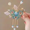 Horquilla Estilo Chino Accesorio Cheongsam para Mujer, Nuevo Estilo Chino Azul Quemado Estilo Antiguo Pin Lateral con Borlas, Accesorio Hanfu Pin de Pico de Pato