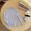 Novos estilos de outono e inverno: suéteres doces com acabamento em renda para meninas, peças básicas para bebês, blusas de tricô de manga comprida em cores de doce
