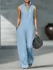 2026 Nuevo Traje de Mono Casual Holgado de Algodón y Lino con Cuello Alto sin Mangas para Mujer, Sitio Independiente Europeo y Americano de Amazon Transfronterizo