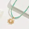 Moda Europea y Americana Transfronteriza Estilo Bohemio Vacacional Estrella Luna Sol Pintura Metálica Colgante de Aceite Ojo del Diablo Cadena para Clavícula
