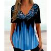 Direto da Fábrica Retrô Feminino Étnico Geométrico Pintado Harajuku Camiseta Feminina Verão Casual Manga Curta Decote V Top Feminino