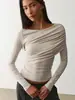 Camiseta Básica Feminina Manga Longa Gola Redonda Slim Fit Cor Sólida Versátil Top Factory