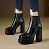 Botines plataforma de tacón ultra alto pequeños con cremallera trasera plataforma de tacón grueso cuero Botas estilo Martin para mujer 12 cm de altura que aumenta adelgazantes