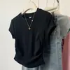 Comercio exterior transfronterizo al por mayor Amazon verano cuello redondo hilo algodón cintura ajustada ajustada manga corta camiseta base para mujer